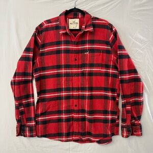 Hollister Men's Long Sleeve Flannel Shirt, Red, Size XL